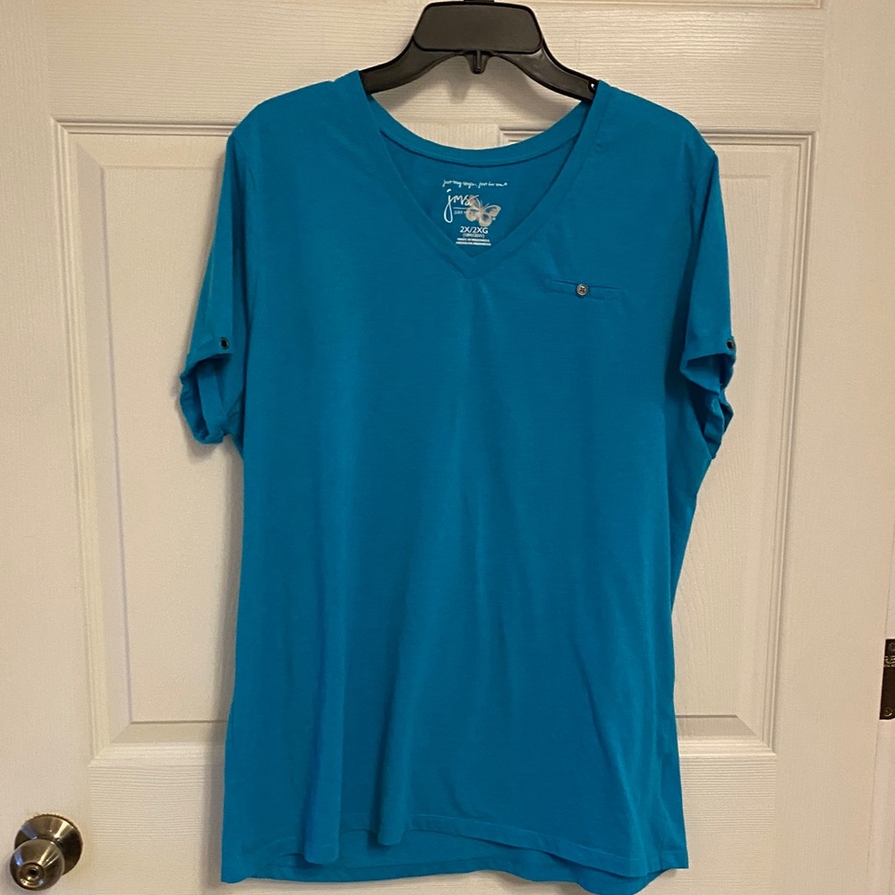 Just My Size Turquoise V-Neck Tee 2x